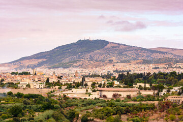 Fototapeta na wymiar It's Panorama of Fez, the second largest city of Morocco. Fez was the capital city of modern Morocco until 1925 and