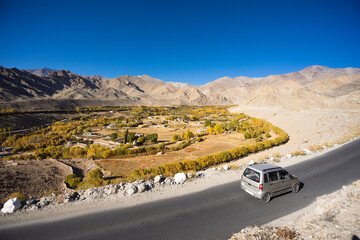 View landscape and city scape of Leh  Ladakh in autumn season. Leh, a high-desert city in the Himalayas, is the capital of the Leh region in northern India&rsquo;s Jammu and Kashmir state.