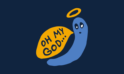 Funny worm with speech bubble. Hand drawn vector character illustration. Colorful doodle drawing