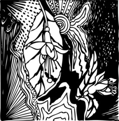 A vector illustration of graphic floral drawing. Hand drawn artistic image.