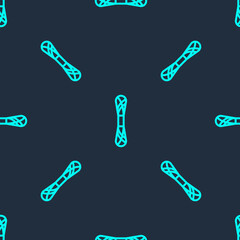 Green line Yarn icon isolated seamless pattern on blue background. Label for hand made, knitting or tailor shop. Vector Illustration.