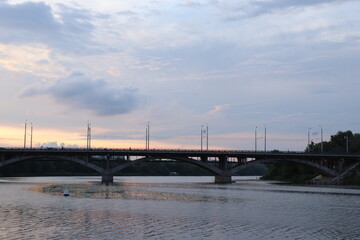 Kiev bridge in the city of Vinnytsia in the evening