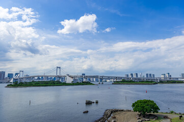 東京都港区お台場から見た東京湾と東京の景色