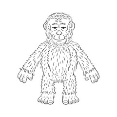 Monochromatic illustration of a  funny cartoon  yeti. On white background