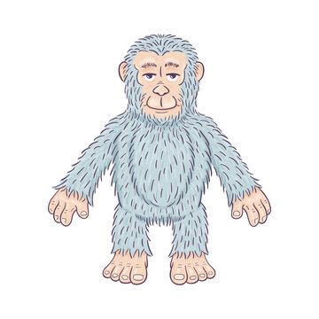 Funny cartoon  calm yeti. On white background