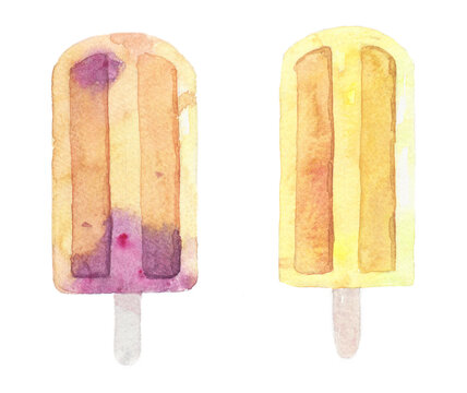 Watercolor popsicles isolated on white background.
