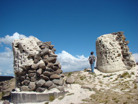 Chullpas (Burial towers) of Sillustani at Lake Umayo (Puno, Peru)