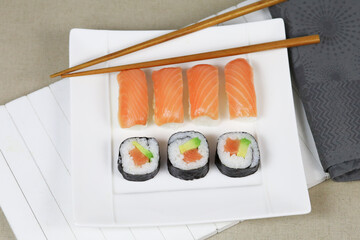 assiette de sushi et maki