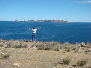View from Suasi Island to Soto Island (Lake Titicaca, Peru)