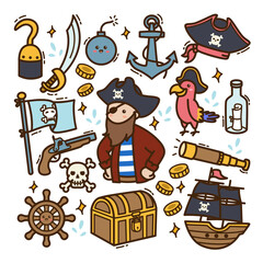 Cartoon pirates in kawaii doodle illustration