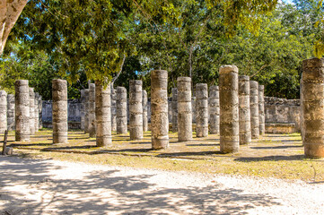 Group of thousands columns, Chichen Itza, Tinum Municipality, Yucatan State. It was a large pre-Columbian city built by the Maya people of the Terminal Classic period. UNESCO World Heritage