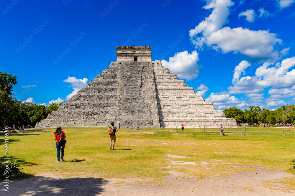 Wall mural El Castillo (Temple of Kukulcan),  a Mesoamerican step-pyramid, Chichen Itza. It was a large pre-Columbian city built by the Maya people of the Terminal Classic period. UNESCO World Heritage