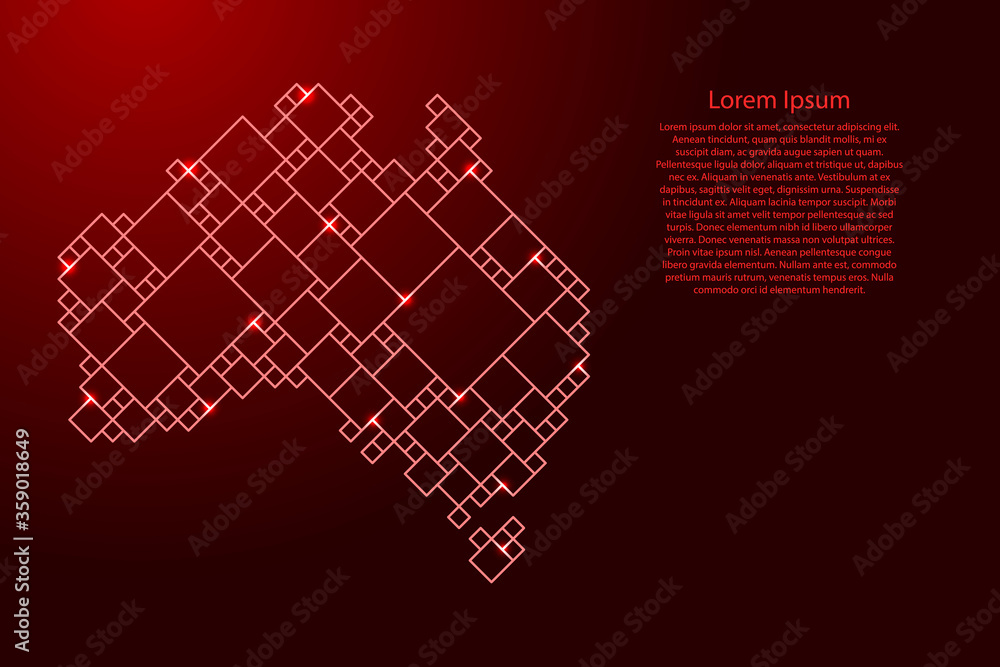 Aufkleber australia map from red pattern from a grid of squares of different sizes . vector illustration.