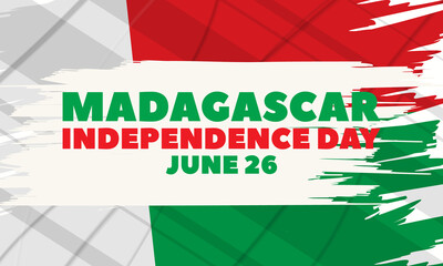 Independence Day is a public holiday in Madagascar on June 26. It is the National Day of Madagascar and marks the country's independence from France in 1960. Poster, card, banner, design. 