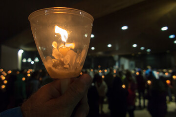 lighted candles at the Marian shrine in Fatima