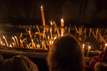lighted candles at the Marian shrine in Fatima
