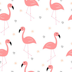 Cartoon animal background Seamless pattern Pink flamingos