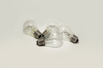 incandescent bulbs are combined on a white background. Waste incandescent bulbs