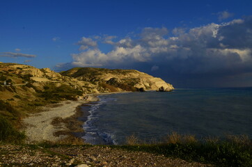 Paphos. Cyprus. Petra Tou Romiu. Sunset at the rocks of Aphrodite