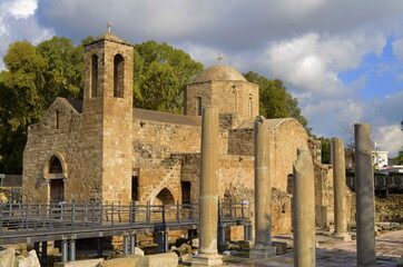 Agia Kyriaki Chrysopolitissa. Paphos. Cyprus. Orthodox church and roman ruins.