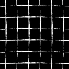 Geometric seamless pattern with white  squares on a black isolated background. Stylized mesh. Abstract lattice in the lines. Great for fabric, wallpaper, textile, wrapping. Sketch. Raster. 