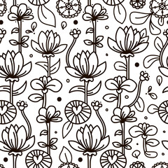 Flower pattern. Monochromatic background in the style of doodling.