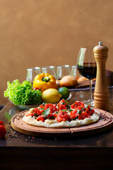 Pizza with vegetables, Italian cousin still life 