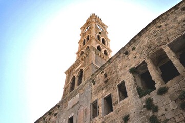 Ancient clock tower in a small fishing town