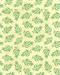Naklejka na ściany i meble Seamless watercolor green leaves pattern