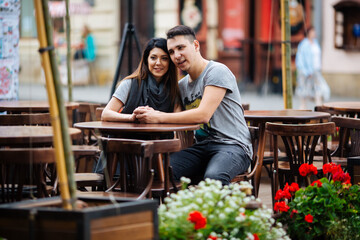 Fototapeta premium Couple have fun in the city. lviv