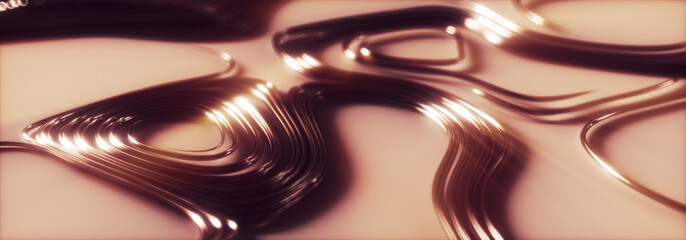 3d render of swirly reflective metal wire, Warm color, shallow depth of field, panoramic