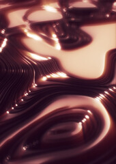 3d render of abstract reflective warm and shiny metal wire, shallow depth of field