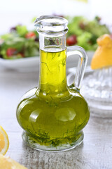 Flavored fresh natural olive oil with herbs