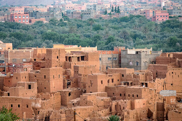 Bird's eye view of a typical Moroccan village in the desert.