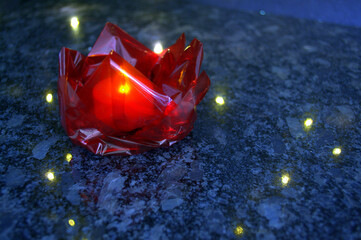 Handmade Red Cellophane Paper Origami Lotus Flower with T-light