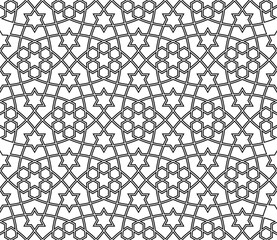 Seamless arabic geometric ornament in black and white.Average doubled lines.