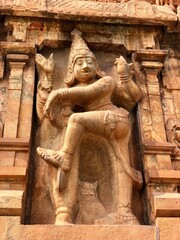 Stone statue of Hindu God in Brihadeeswar temple in Thanjavur, Tamil nadu
