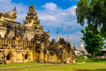 Fototapeta na wymiar It's Maha Aung Mye Bom San Monastery complex, Inwa, Mandalay Region, Burma. It was built in 1818