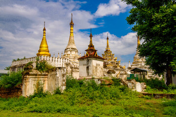 Fototapeta na wymiar It's Maha Aung Mye Bom San Monastery complex, Inwa, Mandalay Region, Burma. It was built in 1818