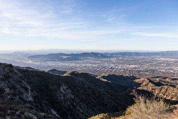 Mountaintop view of Burbank, Griffith Park and Los Angeles in scenic Southern California.
