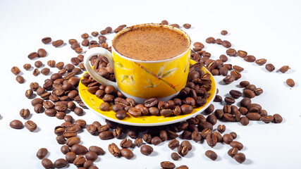 cup of coffee with beans