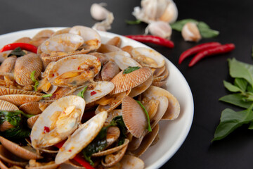 Stir Fried Clams with Chili Paste in Thai Food Style