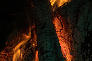 Burning coals from a fire abstract background