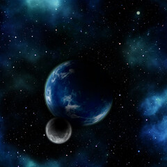 Fototapeta na wymiar Blue Planet with Moon Background