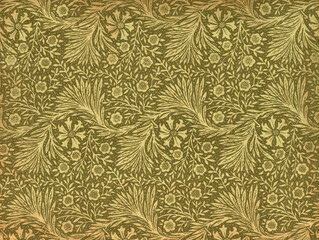 Used vintage floral wallpaper with leaves and branches - grainy surface