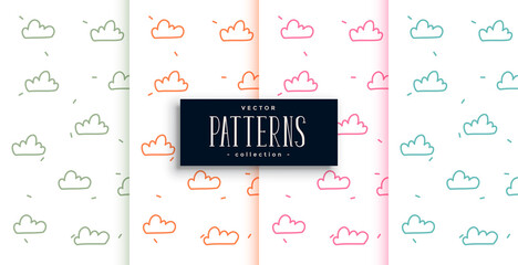cute doodle style clouds patterns set of four