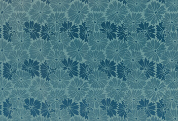 Used floral vintage wallpaper in blue - natural grainy surface