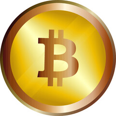 Golden bitcoin coin. Crypto currency golden coin bitcoin symbol isolated on white background. Futuristic digital money, vector illustration.