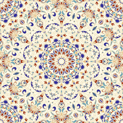 Seamless colorful pattern with mandala. Vintage decorative element. Hand drawn pattern in turkish style. Islam, Arabic, Indian, ottoman motif. Vector illustration. - 359034019