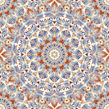 Seamless colorful pattern with mandala. Vintage decorative element. Hand drawn pattern in turkish style. Islam, Arabic, Indian, ottoman motif. Vector illustration.
